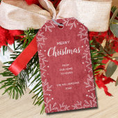 赤いスタイリッシュ贈り物の上の白い植物学ラベル ギフトタグ