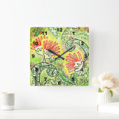 赤いスタイ化されたクリスマスツリーの花 スクエア壁時計 (ホーム)