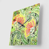 赤いスタイ化されたクリスマスツリーの花 スクエア壁時計 (傾斜)