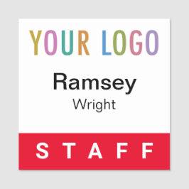 赤いスタッフネームバッジイベントロゴ2x2正方形ピン 名札