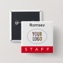 赤いスタッフピンバック名バッジスクエアロゴボタン 缶バッジ