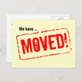 赤いスタンプ付き移動はがきデザイン 案内ポストカード (正面/裏面)