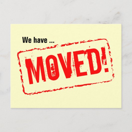 赤いスタンプ付き移動はがきデザイン 案内ポストカード (正面)