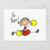 赤いスティックフィギュアチアリーダーTシャツとギフト ポストカード (正面)