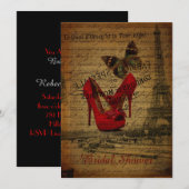 赤いスティレットヒール エッフェル塔 パリ ブライダルシャワー 招待状 (正面/裏面)