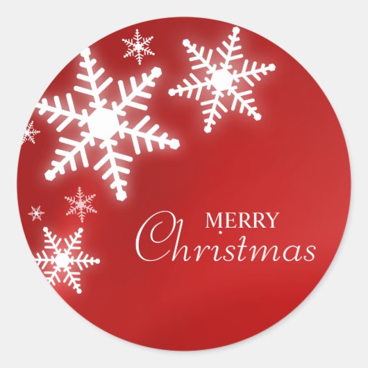 赤いステッカーに雪の結晶 ラウンドシール (正面)