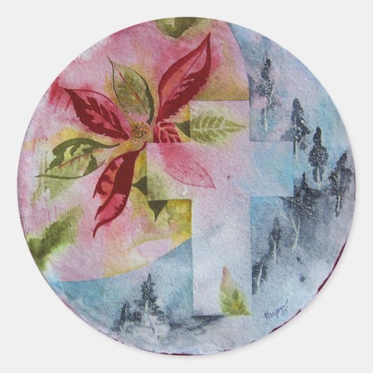 赤いステッカーのクリスマス ラウンドシール (正面)