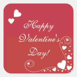 赤いステッカーの白いハート スクエアシール