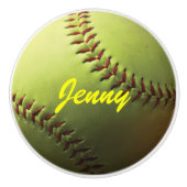 赤いステッチの黄色いソフトボール セラミックノブ (正面)