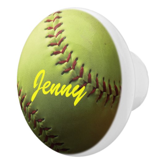 赤いステッチの黄色いソフトボール セラミックノブ (右)