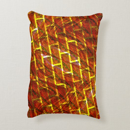 赤いステンドスクラッチ、金ゴールドグリッドまたはレンガ効果 アクセントクッション (裏面(縦))