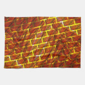 赤いステンドスクラッチ、金ゴールドグリッドまたはレンガ効果 キッチンタオル (横)