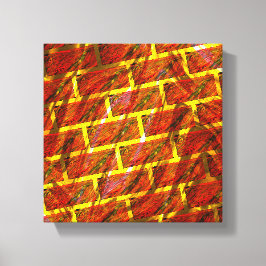 赤いステンドスクラッチ、金ゴールドグリッドまたはレンガ効果 キャンバスプリント
