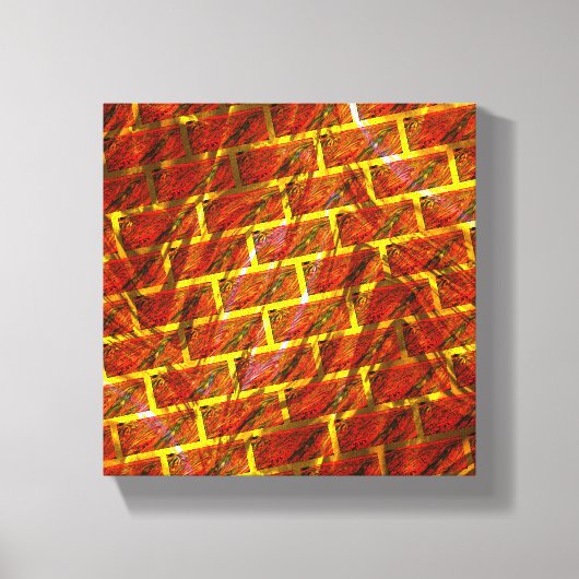 赤いステンドスクラッチ、金ゴールドグリッドまたはレンガ効果 キャンバスプリント (正面)
