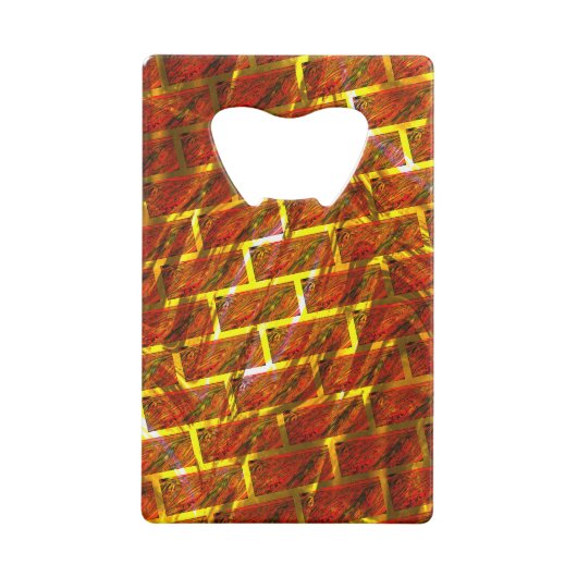 赤いステンドスクラッチ、金ゴールドグリッドまたはレンガ効果 クレジットカード栓抜き (裏面)