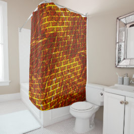 赤いステンドスクラッチ、金ゴールドグリッドまたはレンガ効果 シャワーカーテン