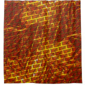 赤いステンドスクラッチ、金ゴールドグリッドまたはレンガ効果 シャワーカーテン (正面)