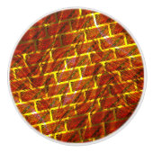 赤いステンドスクラッチ、金ゴールドグリッドまたはレンガ効果 セラミックノブ (正面)