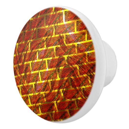 赤いステンドスクラッチ、金ゴールドグリッドまたはレンガ効果 セラミックノブ (右)