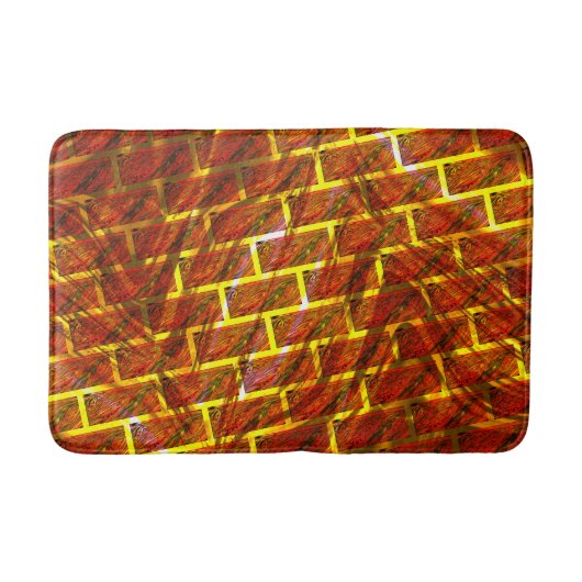 赤いステンドスクラッチ、金ゴールドグリッドまたはレンガ効果 バスマット (正面)