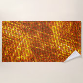 赤いステンドスクラッチ、金ゴールドグリッドまたはレンガ効果 ビーチタオル (正面)