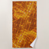 赤いステンドスクラッチ、金ゴールドグリッドまたはレンガ効果 ビーチタオル (正面)