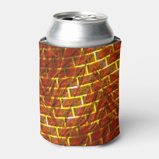 赤いステンドスクラッチ、金ゴールドグリッドまたはレンガ効果 缶クーラー (缶正面)
