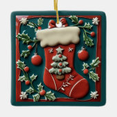 赤いストッキングのクリスマス オーナメント 名入れ可能 (正面)