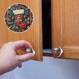 赤いストッキングのクリスマス セラミックノブ
