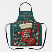 赤いストッキングオングリーンクリスマスエプロン エプロン (正面)