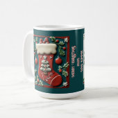 赤いストッキングクリスマスのカスタマイズ コーヒーマグカップ (正面左)