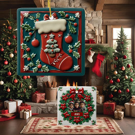 赤いストッキングクリスマスのカスタマイズ セラミックオーナメント