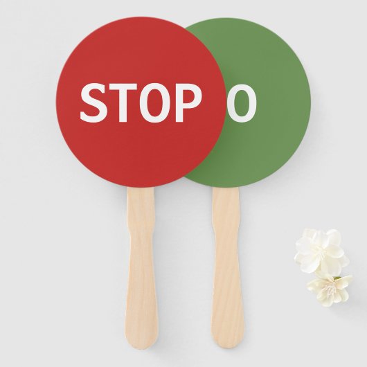 赤いストップ印と緑のゴーサイン ハンドファン (正面&裏面)