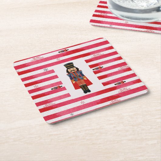 赤いストライプくるみ割りカークリスマス紙コースター スクエアペーパーコースター (アングル)