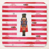 赤いストライプくるみ割りカークリスマス紙コースター スクエアペーパーコースター (正面)