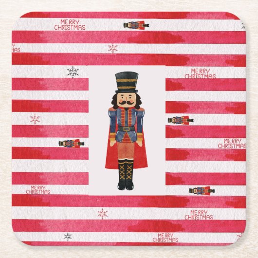 赤いストライプくるみ割りカークリスマス紙コースター スクエアペーパーコースター (正面)