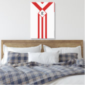 赤いストライプとシボロンとモノグラム付きホワイト キャンバスプリント (インサイチュ (寝室))