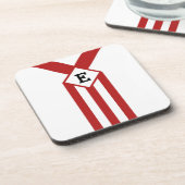 赤いストライプとシボロンとモノグラム付きホワイト コースター (左側)