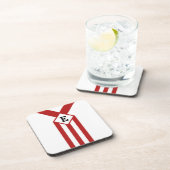 赤いストライプとシボロンとモノグラム付きホワイト コースター (右側)