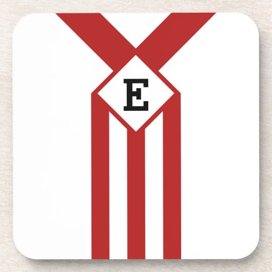 赤いストライプとシボロンとモノグラム付きホワイト コースター (正面)
