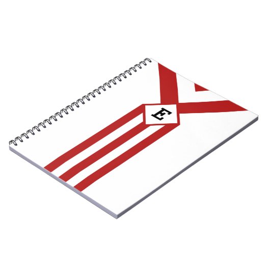 赤いストライプとシボロンとモノグラム付きホワイト ノートブック (左側)