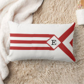赤いストライプとシボロンとモノグラム付きホワイト ランバークッション (ブランケット)