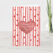 赤いストライプとハートのバレンタインデー カード (正面)