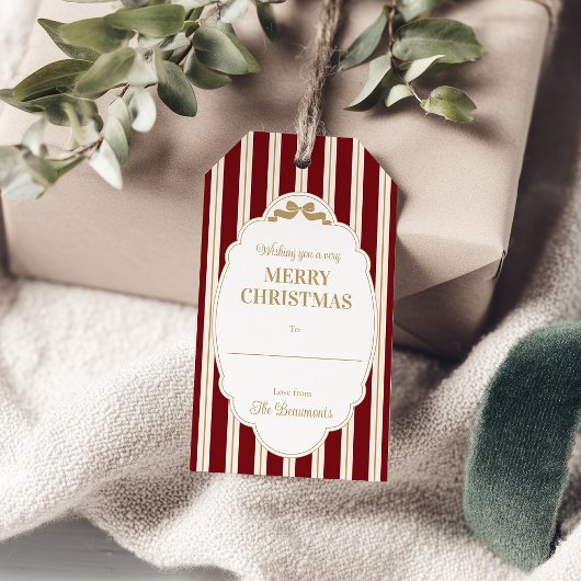 赤いストライプのクリスマスギフトタグ ギフトタグ