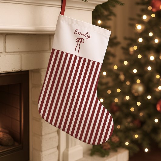 赤いストライプのクリスマスストッキングと弓 スモールクリスマスストッキング