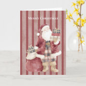 赤いストライプのサンタのプレゼント クリスマス カード (黄色い花)