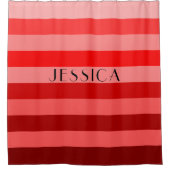 赤いストライプのパタパーソナライズされたーン名 シャワーカーテン (正面)