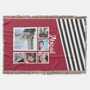 赤いストライプのユニーク写真コラージュ スローブランケット