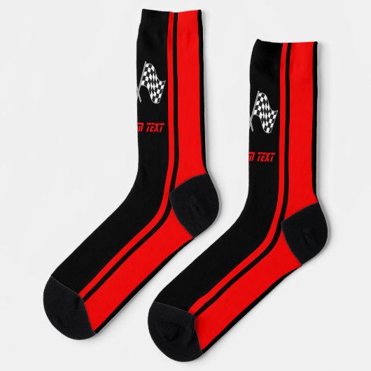 赤いストライプのレーシングカーのフラグ – パーソナライズされた ソックス (左)