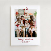 赤いストライプの家族の写真クリスマスカード 招待状